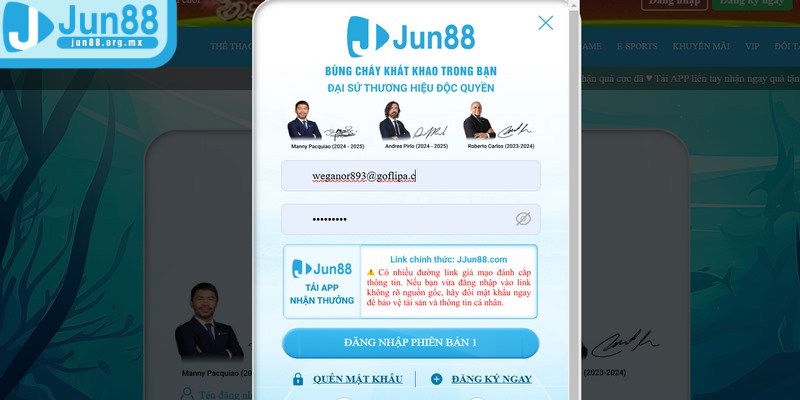 Đăng nhập JUN88 bằng tên và mật khẩu cực kỳ đơn giản